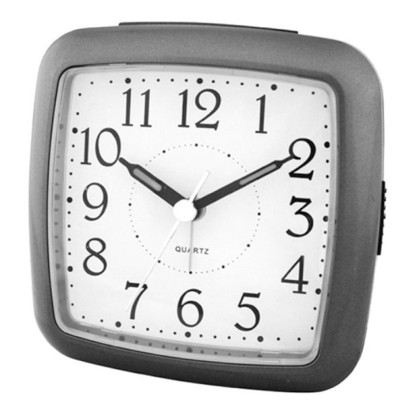 ساعت رومیزی دانیه کد 800، ساعت رومیزی با قاب پلاستیک، ساعت رومیزی فانتزی دارای آلارم، تغذیه با باتری قلمی، ساعتی با تکنولوژی کوارتز، رنگ طوسی