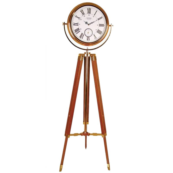 ساعت ایستاده چوبی دیاکو، ساعت ایستاده پایه دار مدل هیربد، ارتفاع قابل تنظیم ساعت، جنس بدنه از چوب و فلز، صفحه سفید و عقربه های رومی، طلایی