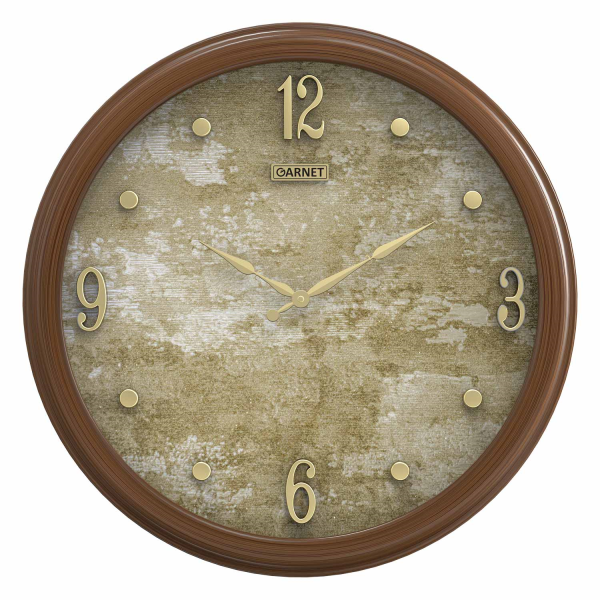  ساعت دیواری مدل گارنت کد 4032، ساعت دیواری مدرن با طراحی مینیمال و متریال پلاستیک، صفحه کاغذ دیواری، اعداد برجسته استیل طلایی، موتور تایوانی با 5 سال ضمانت گارنت