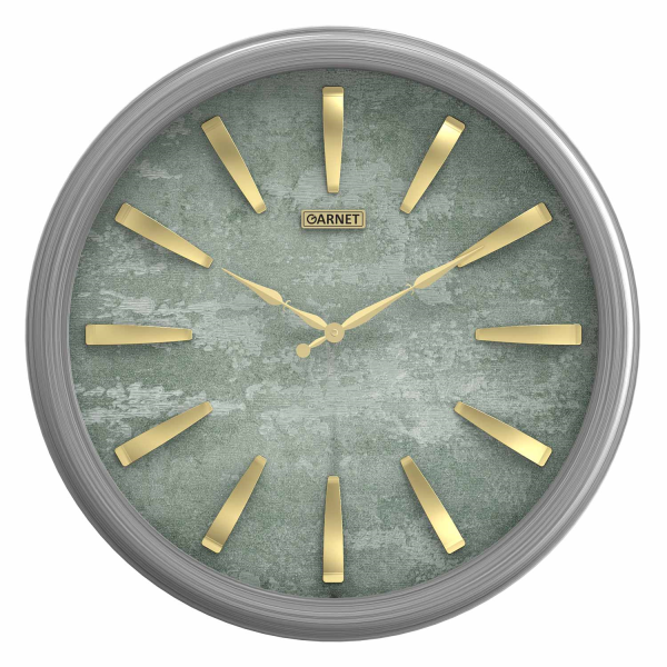  ساعت دیواری مدل گارنت کد 4033، ساعت دیواری مدرن با طراحی مینیمال و متریال پلاستیک، صفحه کاغذ دیواری، اعداد برجسته استیل طلایی، موتور تایوانی با 5 سال ضمانت گارنت