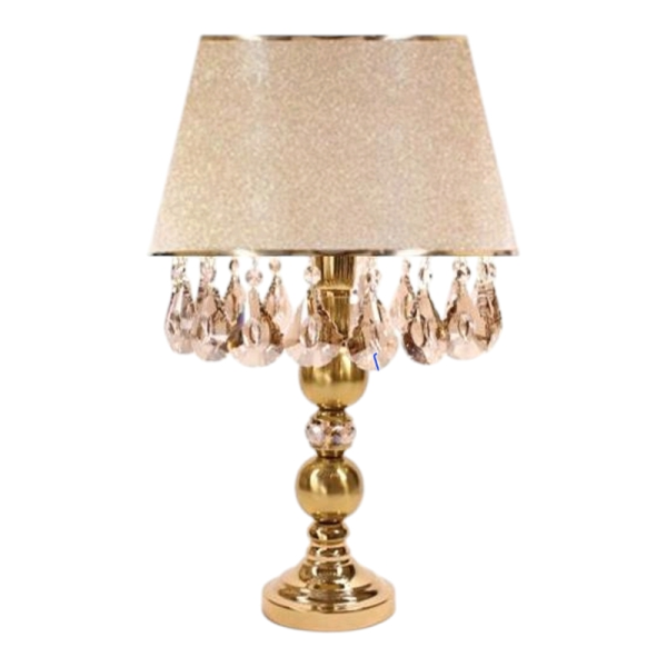 آباژور رومیزی مدل 250، آباژور رومیزی با متریال طلق و پارچه کلاهک، دارای 1 سرپیچ معمولی E27 و 20 آویز، دارای تنوع رنگی بدنه و کلاهک با رنگ بندی متنوع، رنگ طلایی