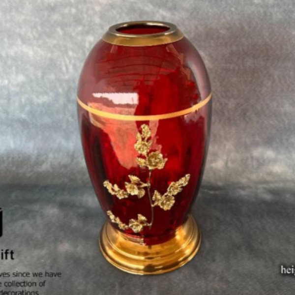 گلدان فلزی و شیشه ای مدل 613، گلدان تزیینی و دکوری بسیار شکیل، آذین بزرگ، رنگ قرمز