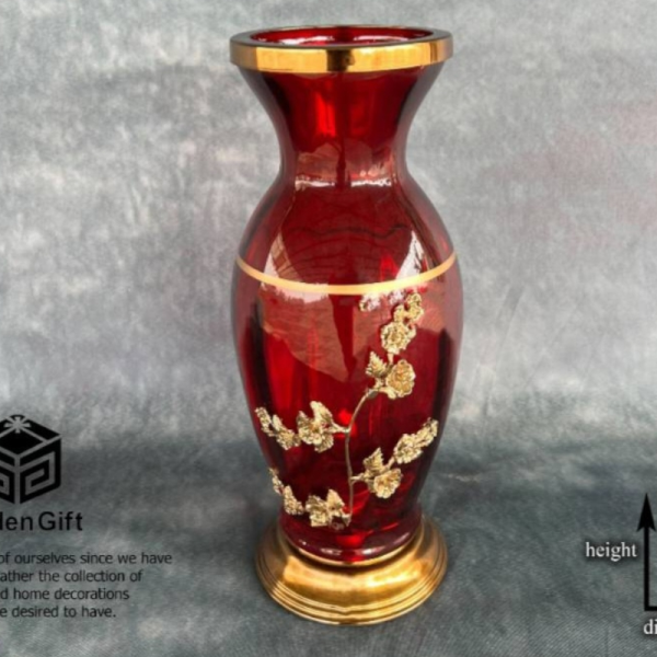 گلدان تزیینی زیبا مدل 615، گلدان با گل های برجسته از جنس فلز و آبکاری شده مناسب دکور اتاق خواب و سالن پذیرایی، رنگ قرمز