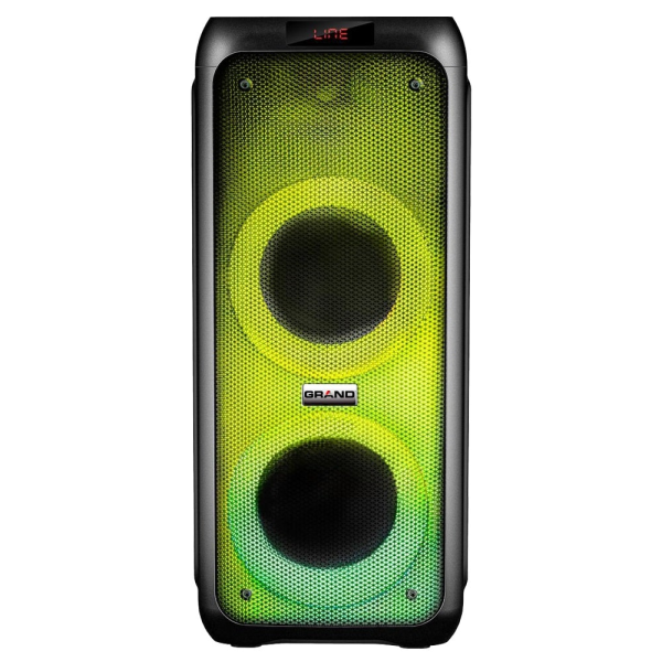 اسپیکر بلوتوث گرند، اسپیکر بلوتوثی دارای نور موزیکال، دارای پنل حرفه ای تنظیم صدا، دارای ریموت کنترل، قابلیت های AUX,USB,BT,FM و میکروفون وایرلس | مدل 8822