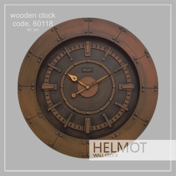  ساعت دیواری چوبی هلموت مدل 60118، ساعت دیواری خلاقانه و چوبی، ترکیب چوب و استیل، موتور ساخت تایوان، ساعت دیواری طرح ساده و در عین حال بی نظیر، سایز 60 سانت