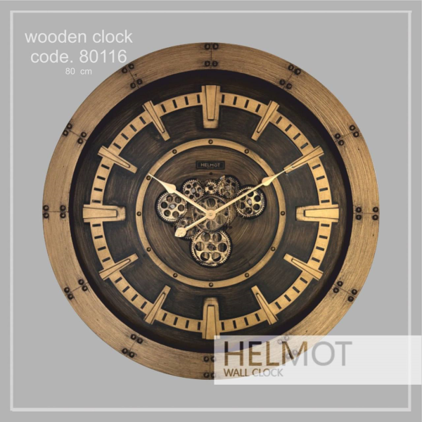  ساعت دیواری هلموت کد 80116، ساعت دیواری با متریال چوبی بدنه، دارای موتور چرخ دنده دار متحرک، بسته بندی یونولیت و کارتن حین ارسال، سایز 80، موتور میتسو با 5 سال ضمانت هلموت