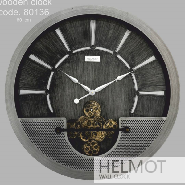  ساعت دیواری هلموت کد 80136، ساعت دیواری با متریال چوبی بدنه، دارای موتور چرخ دنده دار متحرک، بسته بندی یونولیت و کارتن حین ارسال، سایز 80، موتور میتسو 