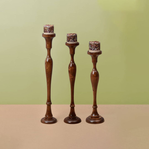ست شمعدان تزیینی چوبی مدل 2 در سه سایز مختلف