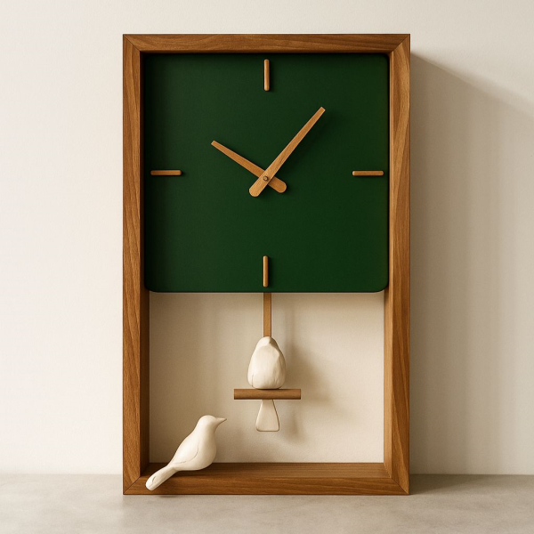 ساعت دیواری چوبی دست‌ساز مدل 147، ساعت دیواری پاندولی سایز 50×30 سانت، ساعت دیواری فانتزی