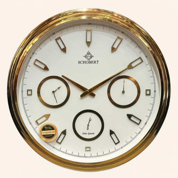 ساعت دیواری فلزی شوبرت مدل 5356، ساعت دیواری فلزی چهار موتوره سایز 55 با آبکاری فورتیک، اعداد و عقربه های برجسته