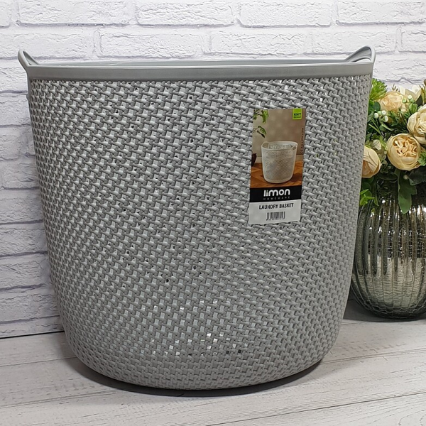 سبد رخت طرح بافت الوان برند لیمون مدل 213835، سبد رخت گرد طرح بافت برای ذخیره‌سازی لباس‌های چرک، مناسب استفاده در منازل، حمام‌ها و اتاق‌های لباس