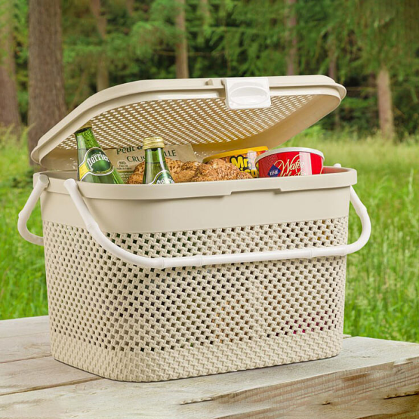 سبد پیک نیک طرح بافت الوان برند لیمون مدل 213935، سبد پیک نیک برای استفاده در پیک‌نیک‌ها، خرید روزانه و نگهداری وسایل مختلف در منزل و خودرو 