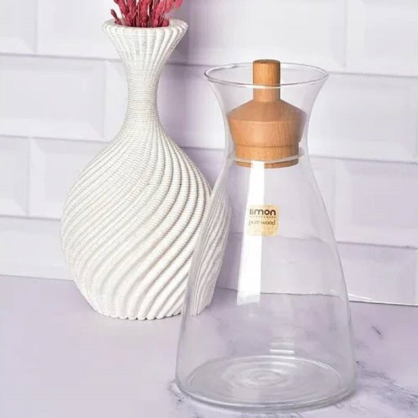 تنگ آب 1 لیتر درب چوبی برند لیمون مدل 226959، تنگ آب 1 لیتری درب چوبی برای نگهداری آب و نوشیدنی‌های خنک