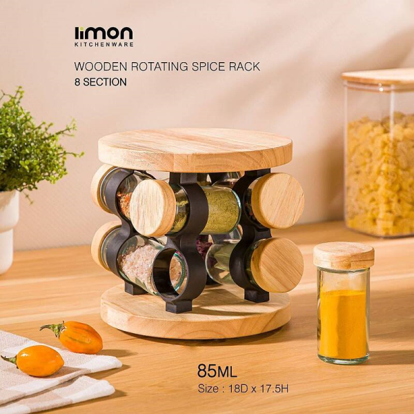 ست ادویه گردان 8 عددی چوبی برند لیمون مدل 230559، ست ادویه گردان چوبی 8 عددی برای برای نظم‌دهی و دسترسی آسان به انواع ادویه‌ها