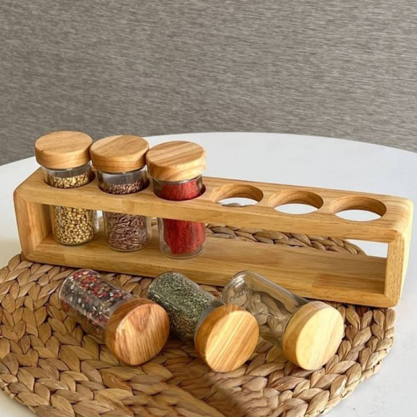ست ادویه 6 عددی چوبی برند لیمون مدل 230659، ست ادویه چوبی 6 عددی برای نگهداری منظم انواع ادویه‌جات، مناسب برای آشپزخانه‌های مدرن و کلاسیک