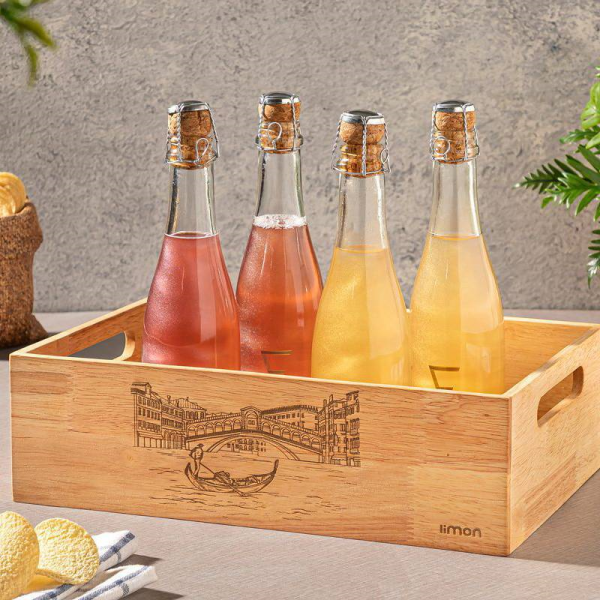 جعبه فانتزی چوبی برند لیمون مدل 234459، جعبه چوبی فانتزی برای نگهداری ظروف سرو، دستمال سفره و لوازم جانبی