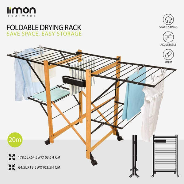 بند رخت چوبی برند لیمون مدل 235900، بند رخت چوبی برای خشک کردن و سازماندهی لباس های شسته شده