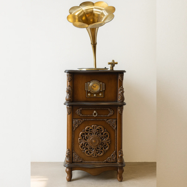 گرامافون ایستاده لاکچری کد 2514، گرامافون مبله پنج کاره، گرامافون سه سرعته، پخش بلوتوث، فلش و رادیو AM/FM| شیپور از جنس فایبرگلاس | صدای استریو دارای ساب‌ووفر