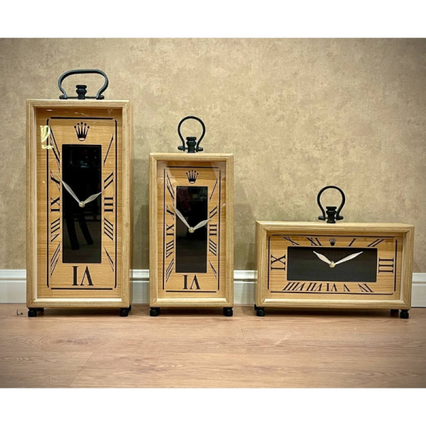 ساعت رومیزی رولکس مدل 50041، ساعت رومیزی مستطیل سه سایز از جنس بدنه ام دی اف روکش بلوط با موتور آرامگرد مناسب میز کار و میز کنسول