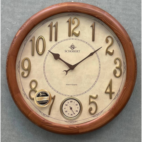 ساعت دیواری چوبی شوبرت مدل 5199LNS، ساعت دیواری دوموتوره گرد چوبی شوبرت، دارای اعداد لاتین خوانا