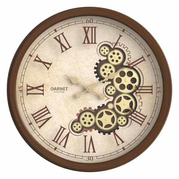 ساعت دیواری شوبرت مدل 5258 گارنت، ساعت دیواری چرخ دنده دار بسیار خاص با اعداد چاپی روی شیشه، سایز 60 فونت رومی