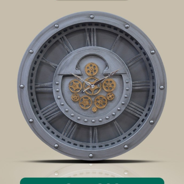 ساعت دیواری شوبرت مدل 5802، ساعت دیواری چرخ دنده دار بسیار خاص با صفحه قهوه ای، متریال قاب چوبی، سایز 60 سانت، فونت رومی، رنگ طوسی پتینه