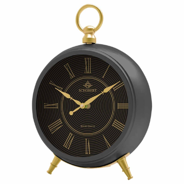 ساعت رومیزی شوبرت مدل 6030، ساعت رومیزی جدید از جنس فلز آبکاری شده با موتور آرامگرد مناسب میز کار و میز کنسول، رنگ مشکی