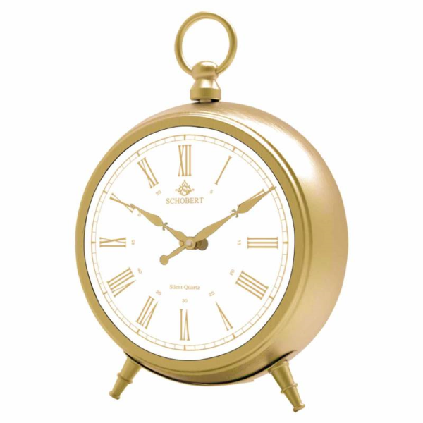 ساعت رومیزی شوبرت مدل 6030GW، ساعت رومیزی جدید از جنس فلز آبکاری شده با موتور آرامگرد مناسب میز کار و میز کنسول، رنگ طلایی سفید