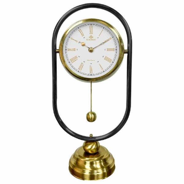 ساعت رومیزی شوبرت مدل 6031، ساعت رومیزی جدید با طراحی خلاقانه، اعداد رومی، از جنس فلز با موتور آرامگرد مناسب میز کار و میز کنسول، رنگ طلایی مشکی