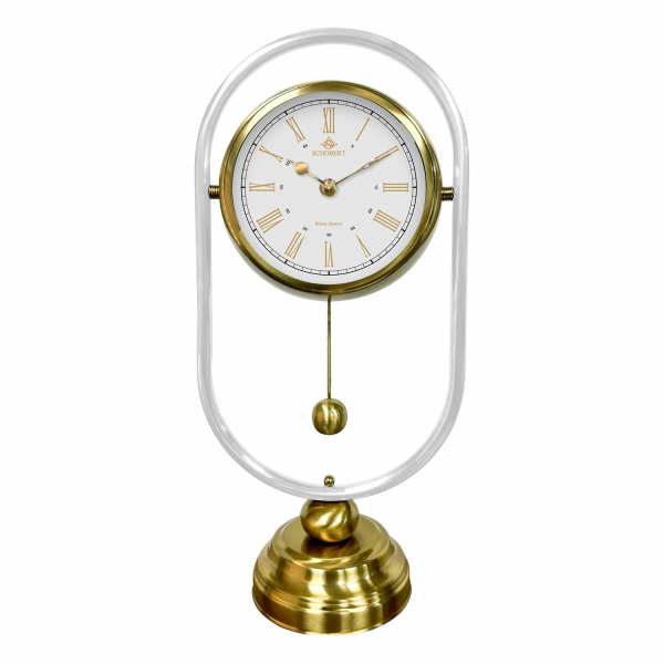 ساعت رومیزی شوبرت مدل 6031، ساعت رومیزی جدید با طراحی خلاقانه، اعداد رومی، از جنس فلز با موتور آرامگرد مناسب میز کار و میز کنسول، رنگ طلایی سفید