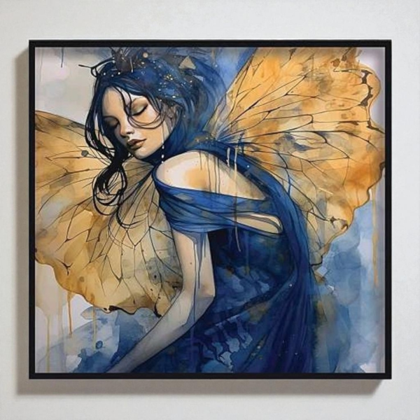 تابلو دکوراتیو شاین کد 202466، جدیدترین مدل تابلو با بالاترین کیفیت چاپ و سایز 100x100، متریال پی وی سی قاب، تابلو هنری با کیفیت فوق العاده و قابل شستشو طرح زنی با بال طلایی