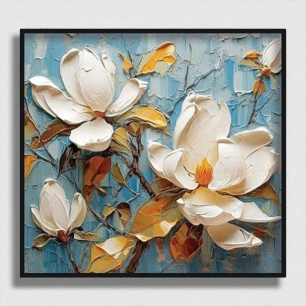 تابلو دکوراتیو شاین کد 202474، جدیدترین مدل تابلو با بالاترین کیفیت چاپ و سایز 100x100، متریال پی وی سی قاب، تابلو هنری با کیفیت فوق العاده و قابل شستشو طرح گل‌های ماگنولیا