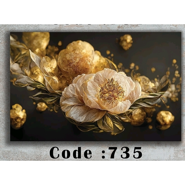 تابلو دکوراتیو شاین کد 735، جدیدترین مدل تابلو با بالاترین کیفیت چاپ، متریال پی وی سی قاب، تابلو زیبا و جذاب، تابلو هنری با کیفیت فوق العاده و قابل شستشو، طرح گل طلایی