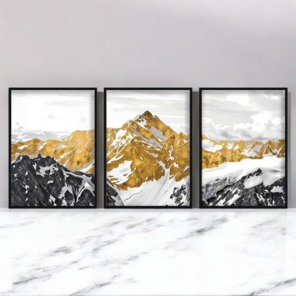 تابلو سه‌تکه دکوراتیو شاین مدل 202480، جدیدترین مدل تابلو با بالاترین کیفیت چاپ، متریال پی وی سی قاب، تابلو سه تیکه زیبا و جذاب، طرح کوهستان‌های برفی
