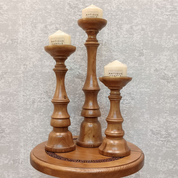 ست شمعدان تزیینی در سه سایز مختلف، ست شمعدان چوبی سه عددی، متریال چوب مقاوم و استفاده به عنوان وسیله تزیینی حتی بدون شمع
