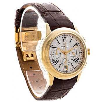 ساعت ویولت Violet زنانه اسپرت گرد چرمی طلایی صفحه سفید کد 0401/2L
