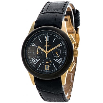 ساعت ویولت Violet زنانه  اسپرت گرد چرمی طلایی مشکی صفحه مشکی کد 0401/2L