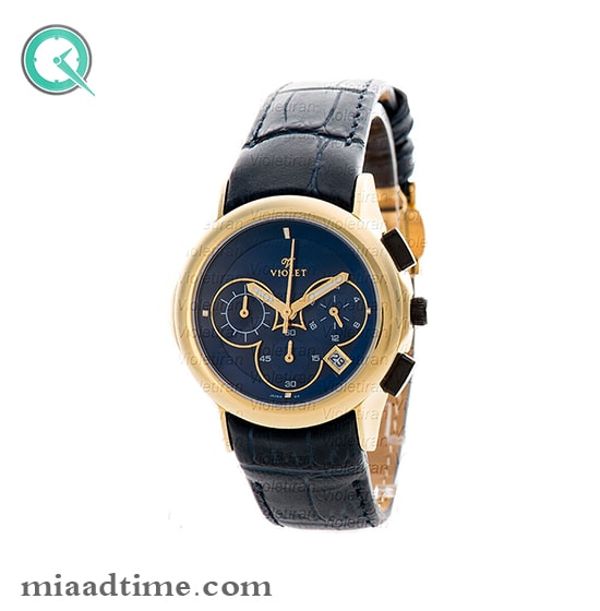 ساعت مچی ویولت زنانه کرنوگراف گرد چرمی طلایی صفحه سرمه ای کد 0434/2L