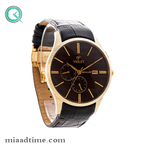 ساعت مچی ویولت مردانه کلاسیک گرد چرمی طلایی صفحه قهوه ای مدل  0429/2G