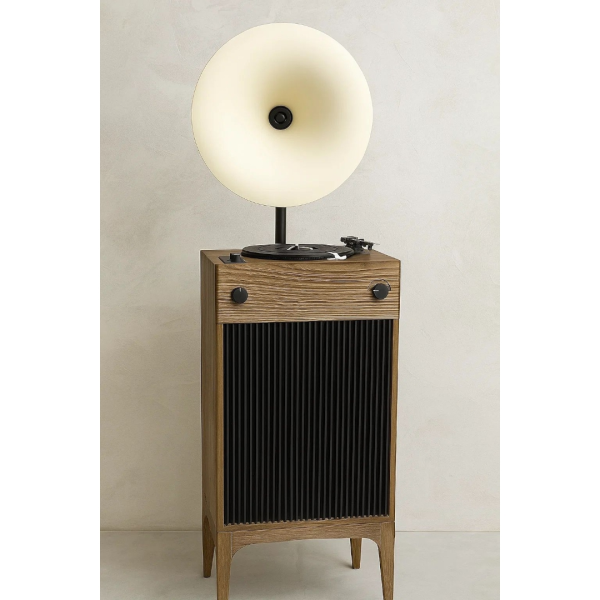 گرامافون ایستاده پلاس والتر مدل 300، گرامافون بی نظیر و مبله والتر پلاس، پخش‌کننده با صدای استریو، بلوتوث، فلش رادیو AM/FM| شیپور فلز آبکاری، رنگ کرم