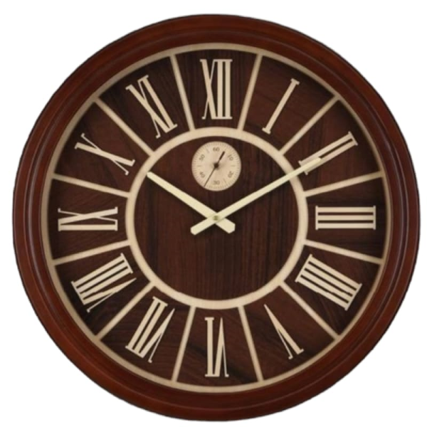 ساعت دیواری والتر Walther | ساعت دیواری سایز 60 با موتور آرامگرد، بدنه قهوه ای و جزییات طلایی، موتور ثانیه شمار مستقل | کد 6001