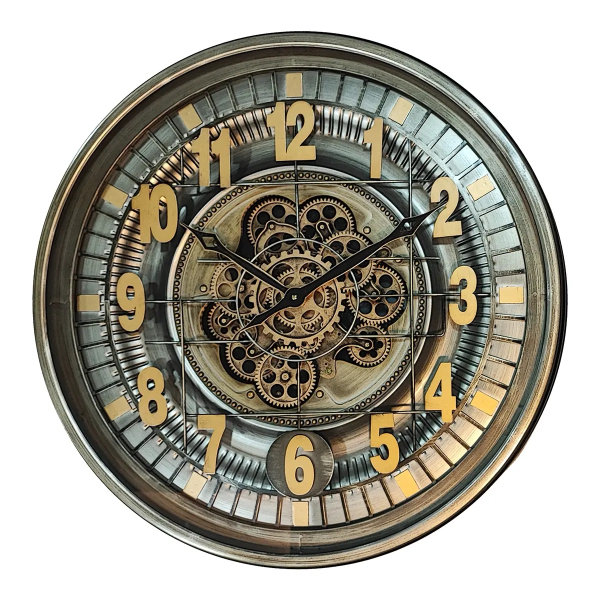 ساعت دیواری والتر Walther کد 7135 | ساعت دیواری بی نظیر و چرخ دنده دار با موتور آرامگرد، طراحی خلاقانه، ترکیب چوب و فلز در متریال ساعت