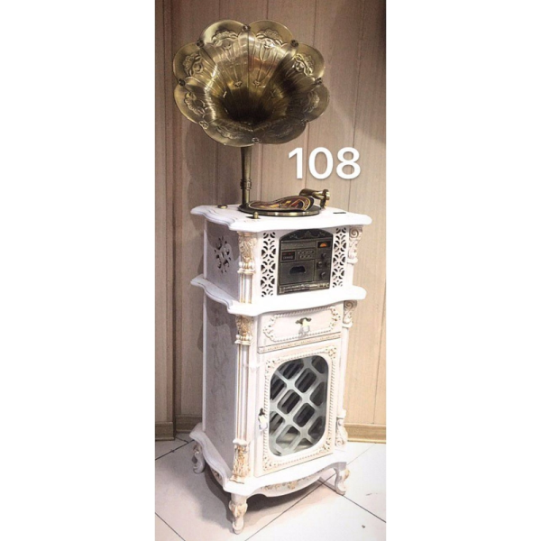 گرامافون مبله والتر سایز بزرگ مدل RP-108 شیپور فلز، بلوتوث، فلش رادیو AM/FM، پخش استریو فایل صوتی و پخش صفحات گرام، رنگ کرم