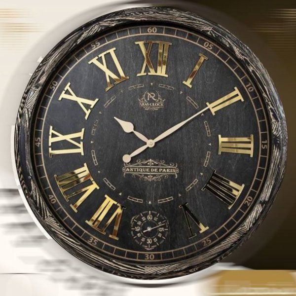 ساعت دیواری چوبی ارس مدل 2027 مشکی طلایی
