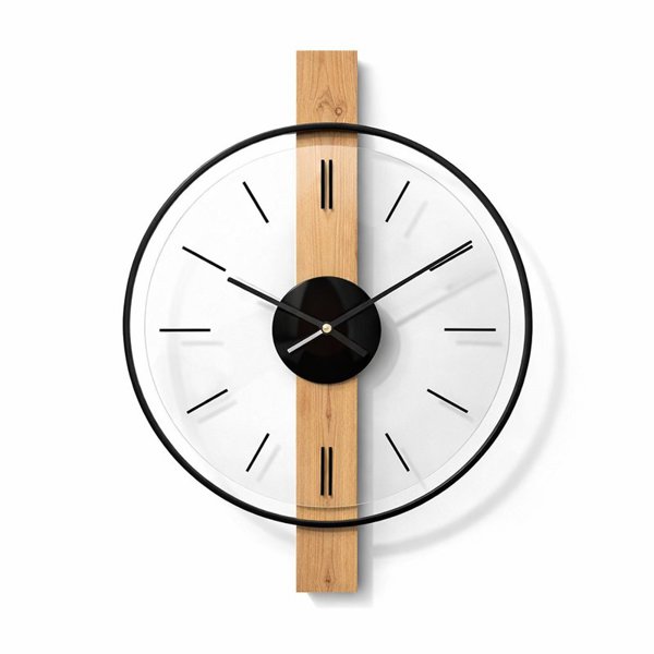 ساعت‌ دیواری مدرن و مینیمال مدل 2820، تلفیق هنرمندانه چوب، فلز و شیشه | زیبایی در نهایت سادگی