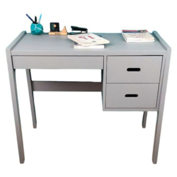 میز تحریر چوبی مدل MI04030، میز تحریر کلاسیک با متریال چوب مقاوم، دارای دو کشو برای نگهداری و سازماندهی وسایل و عناصر مورد نیاز، رنگ طوسی