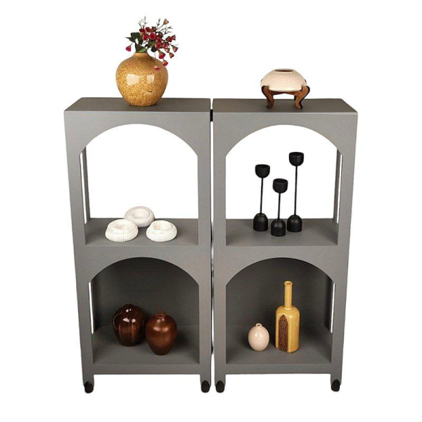 ویترین قوس دوطبقه مدل T1 با کد VT26009، ویترین قوس 2 طبقه با طراحی مینیمال و ساده، رنگ طوسی