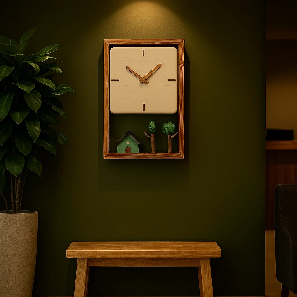 ساعت دیواری چوبی دست ساز مدل 113