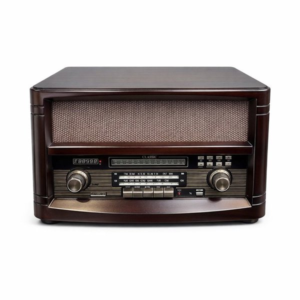 رادیو رومیزی مدل 055، رادیو سایز بزرگ با متریال چوب، دارای قابلیت های CD، mp3، AUX، فلش، رادیو با ظاهر شیک و نوستالژی با قابلیت خروجی صدا
