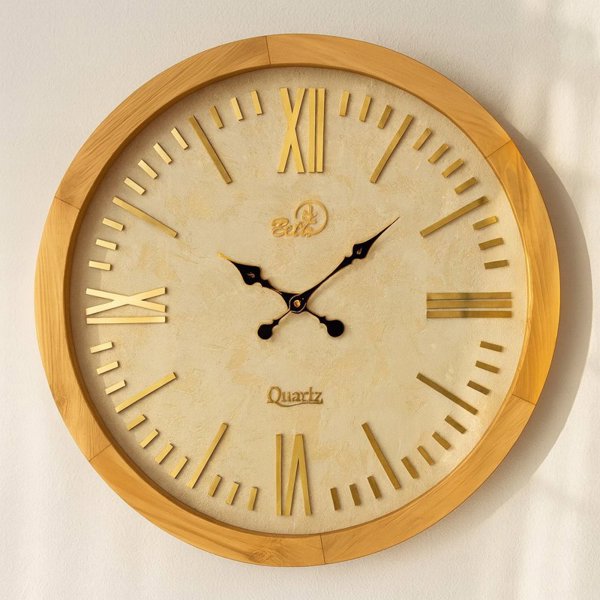 ساعت دیواری چوبی بتیس مدل 5815، ساعت دیواری تمام چوب روس سایز 60 موتور تایوانی با صفحه زیبا و خوانا و اعداد برجسته رومی